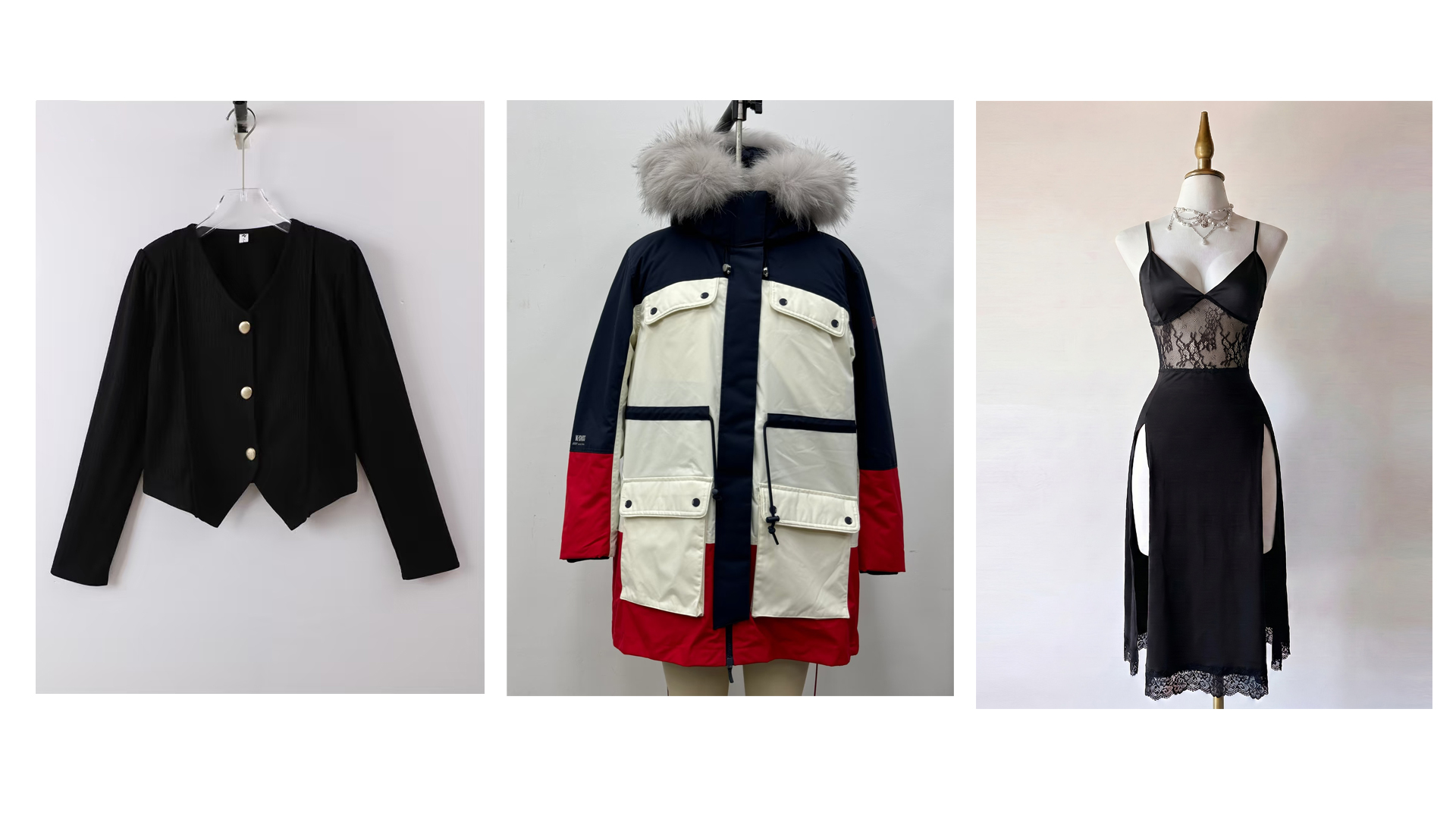 Examples of garment photos for ghost mannequin generation